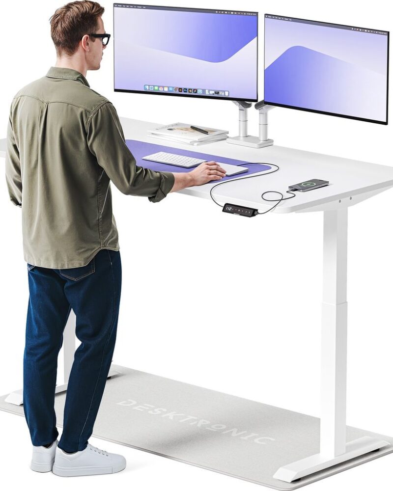 Desktronic HomeOne Elektrisch höhenverstellbarer Schreibtisch 160x80cm Weiß/Weiß mit Memory-Funktion, Anti-Kollisions Technologie, USB-A und USB-C-Ladeanschlüssen